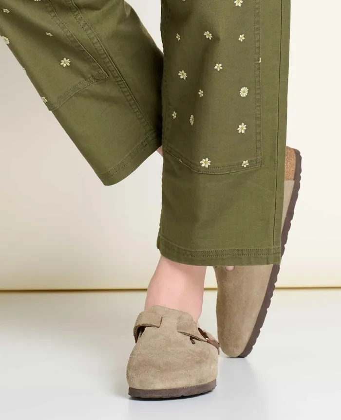 Women Pants Toad and Co Juniper Utility Pant Olive Flower Embroidery