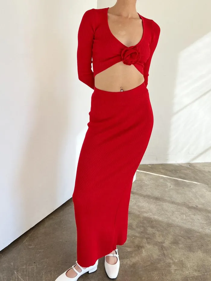 Women Paris Knit Midi Skirt Cherry Lisa Says Gah Bottoms