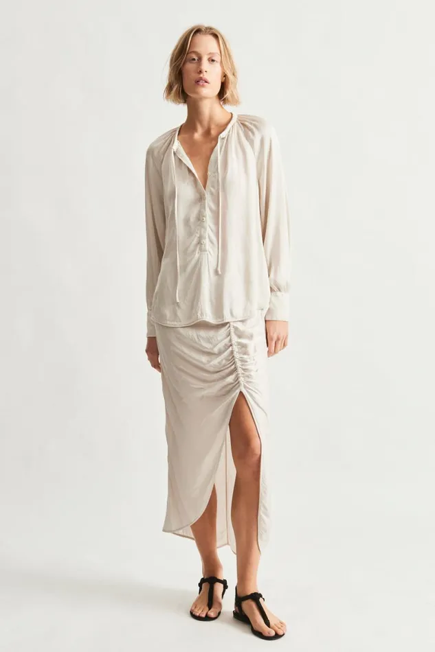 Women Pebble Satin Dirty White Poet Blouse Raquel Allegra Tops