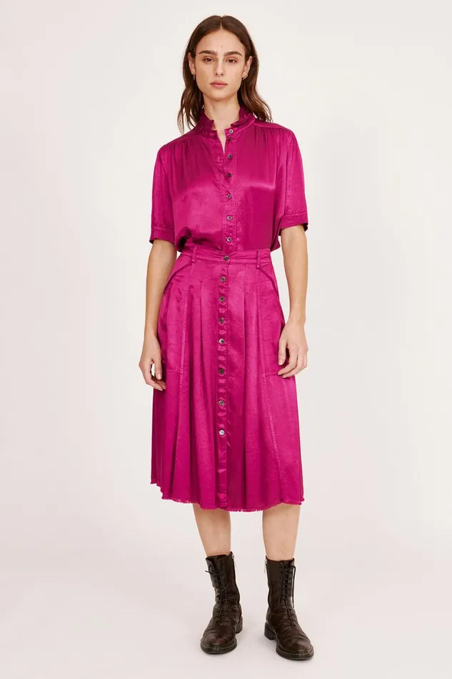 Women Pebble Satin Magenta Franklin Skirt Raquel Allegra Bottoms