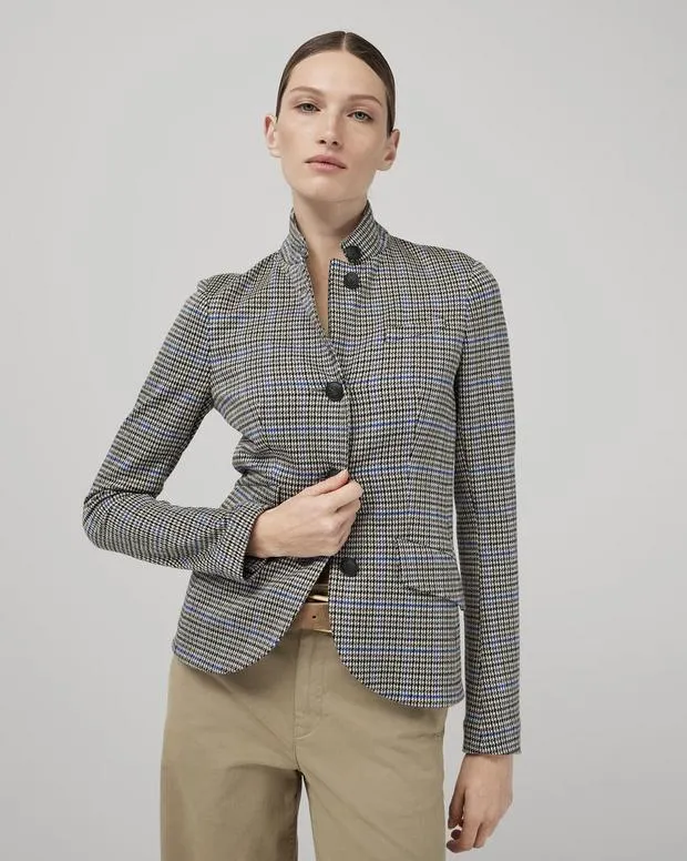 Women rag and bone Slade Cotton Plaid Blazer Blue Plaid Blazers and Vests