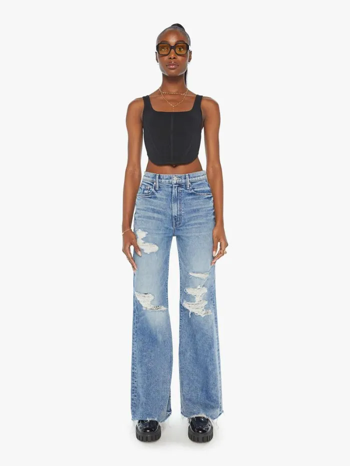 Women Relaxed Mother Denim The Sidestepper Sneak Chew Wash Stfu