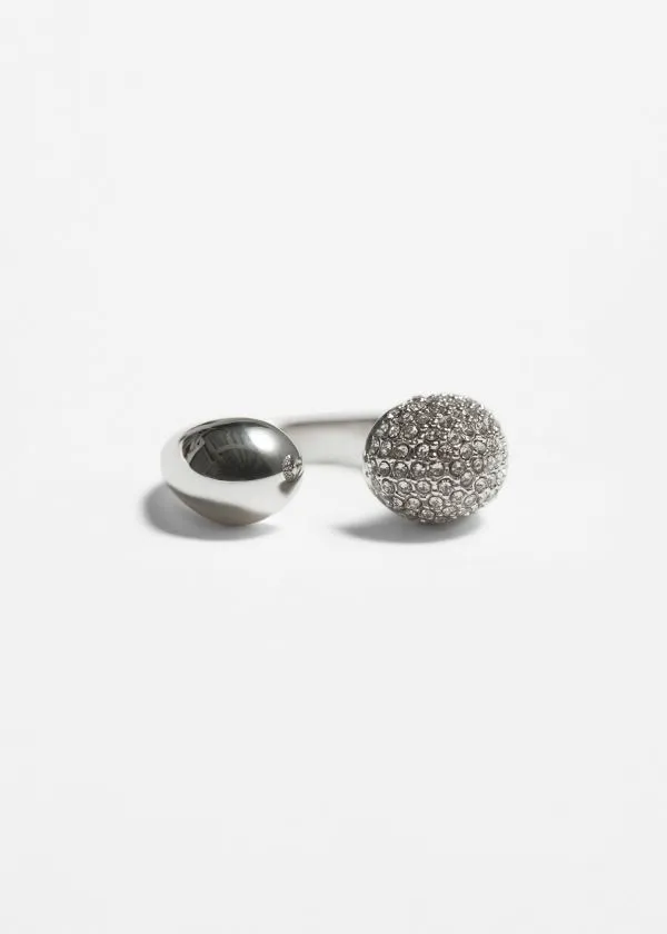 Women Rings and Other Stories Crystal Encrusted Open Ring Silver