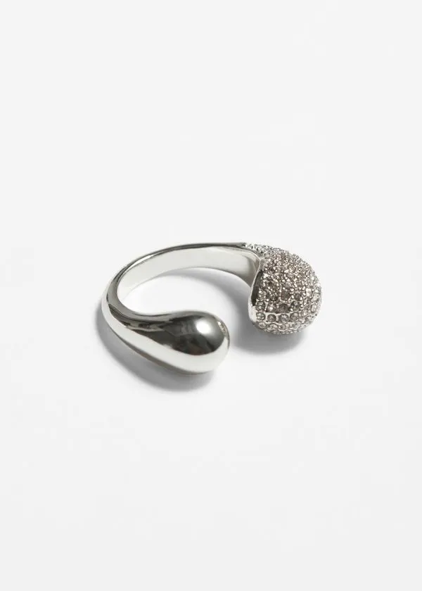 Women Rings and Other Stories Crystal Encrusted Open Ring Silver