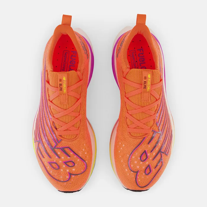 Women Running New Balance FuelCell SuperComp Elite v3 Cosmic Rose with Neon Dragonfly and Cosmic Pineapple Women Running New Balance FuelCell SuperComp Elite v3 Cosmic Rose with Neon Dragonfly and Cosmic Pineapple