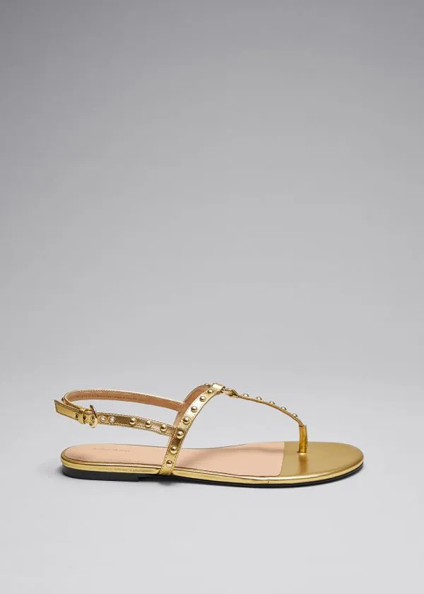 Women Sandals and Other Stories Tbar Leather Sandals Gold