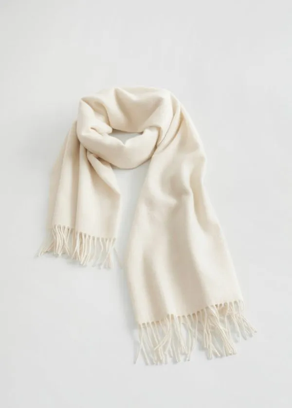 Women Scarves and Other Stories Fringed Wool Blanket Scarf Cream