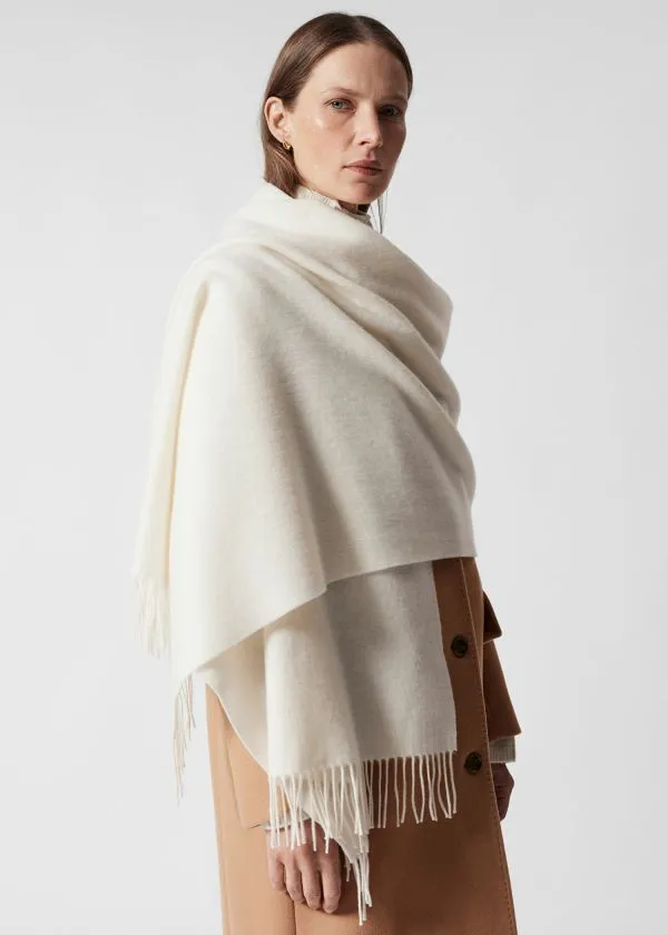 Women Scarves and Other Stories Fringed Wool Blanket Scarf Cream