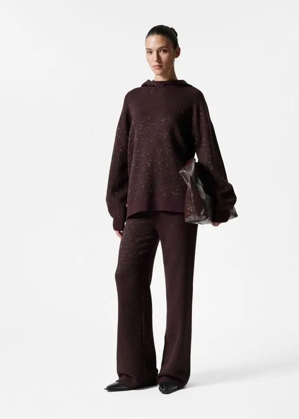 Women Sets and Suits and Other Stories Glitter Knitted Flared Trousers Burgundy Glitter Women Sets and Suits and Other Stories Glitter Knitted Flared Trousers Burgundy Glitter