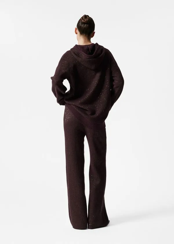 Women Sets and Suits and Other Stories Glitter Knitted Flared Trousers Burgundy Glitter