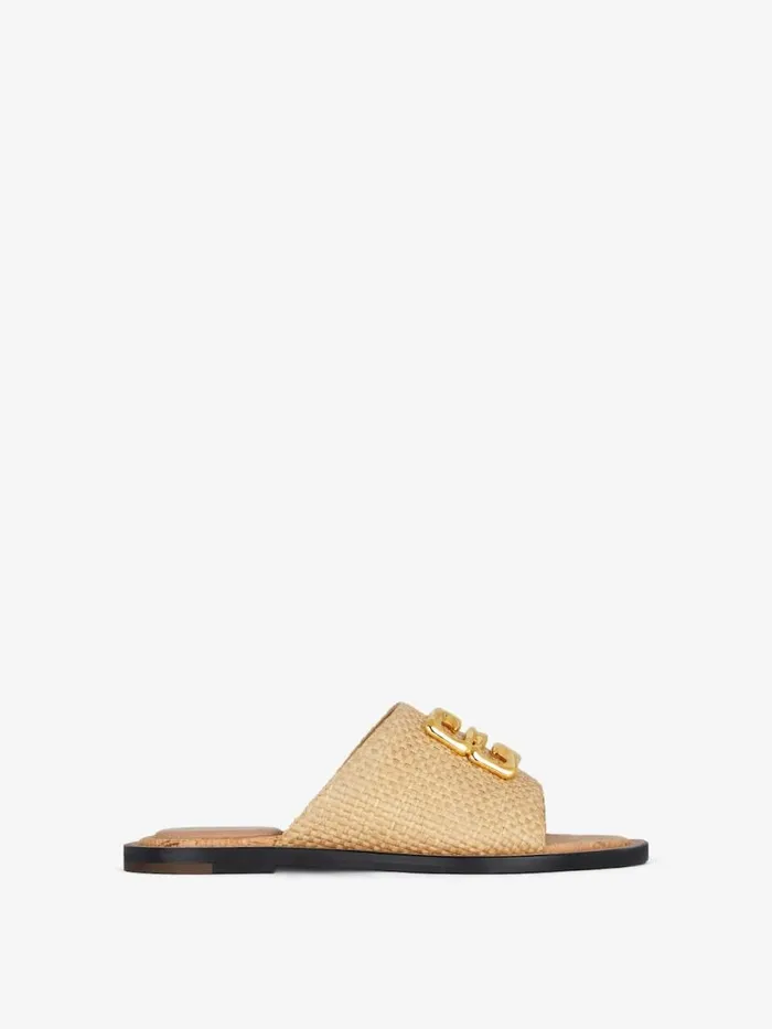 Women Shark Lock Givenchy 4G Liquid Flat Mules In Raffia Natural