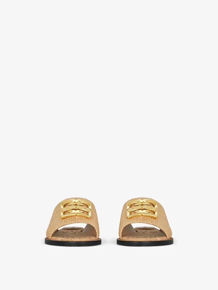Women Shark Lock Givenchy 4G Liquid Flat Mules In Raffia Natural Women Shark Lock Givenchy 4G Liquid Flat Mules In Raffia Natural