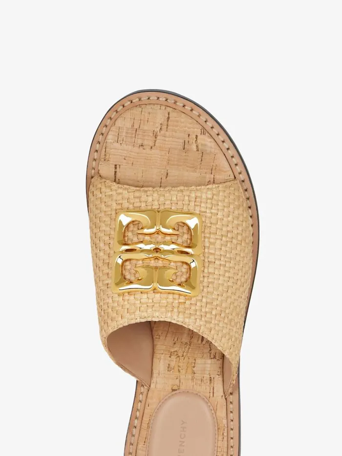Women Shark Lock Givenchy 4G Liquid Flat Mules In Raffia Natural Women Shark Lock Givenchy 4G Liquid Flat Mules In Raffia Natural
