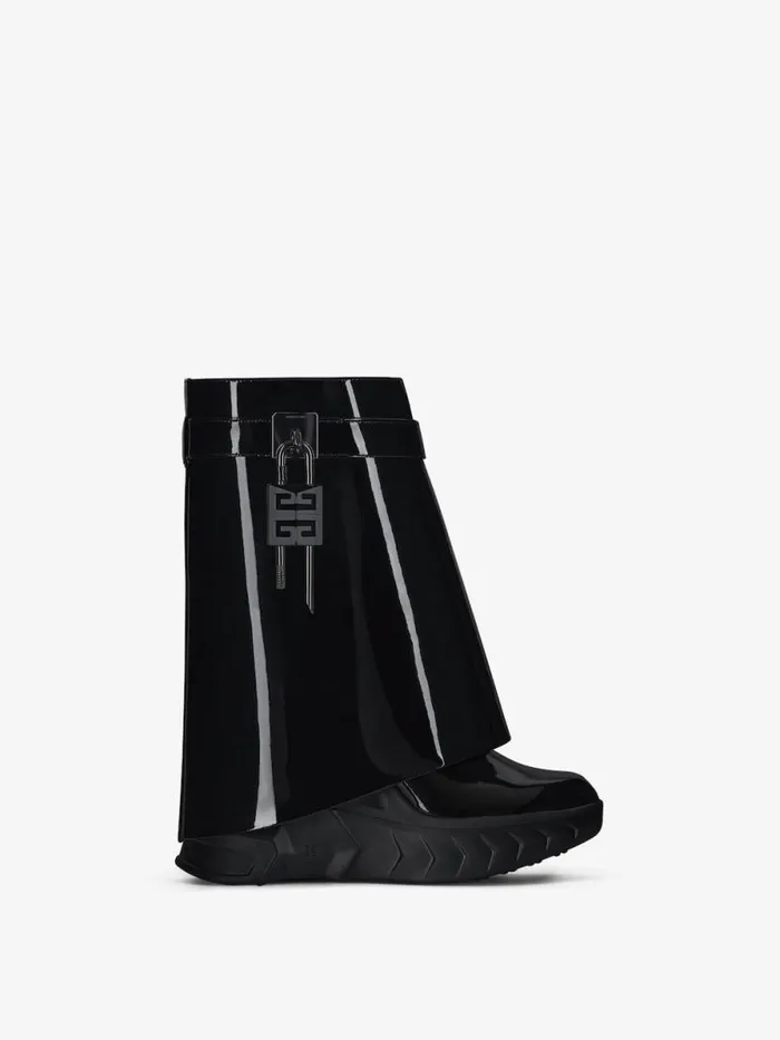 Women Shark Lock Givenchy Shark Lock Biker Ankle Boots In Patent Leather Black