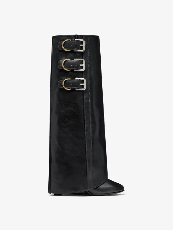 Women Shark Lock Givenchy Shark Lock Buckles Boots In Leather Black