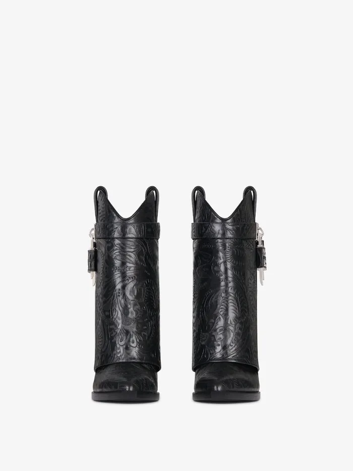 Women Shark Lock Givenchy Shark Lock Cowboy Ankle Boots In Western Leather Black