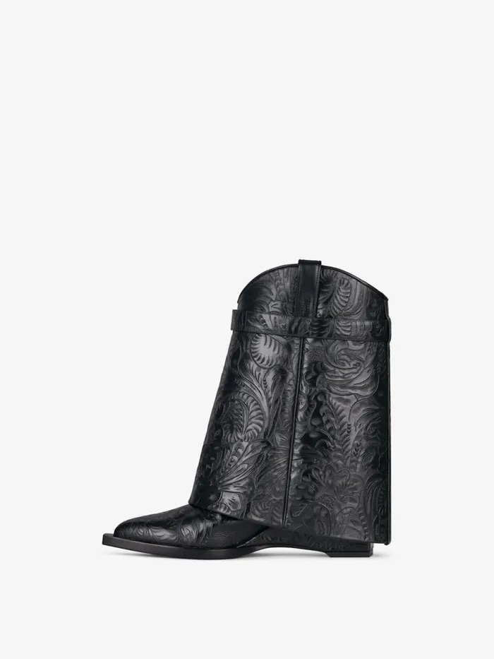 Women Shark Lock Givenchy Shark Lock Cowboy Ankle Boots In Western Leather Black
