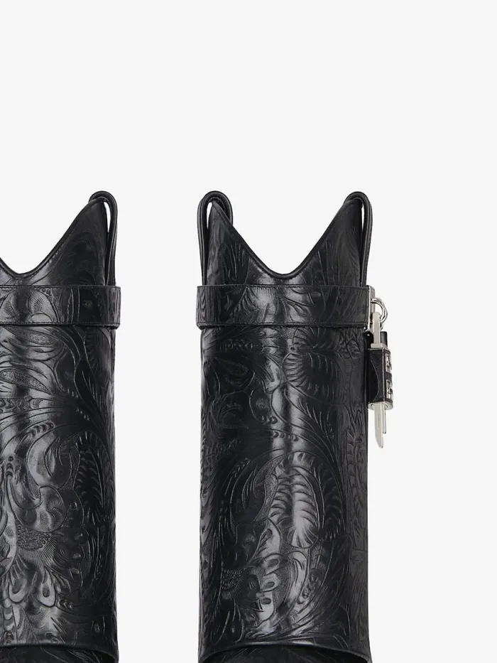 Women Shark Lock Givenchy Shark Lock Cowboy Ankle Boots In Western Leather Black