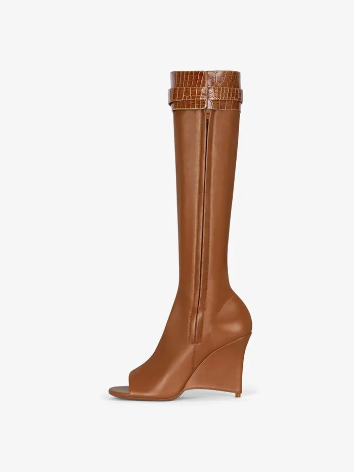 Women Shark Lock Givenchy Shark Lock Stiletto Sandal Boots In Leather Chestnut