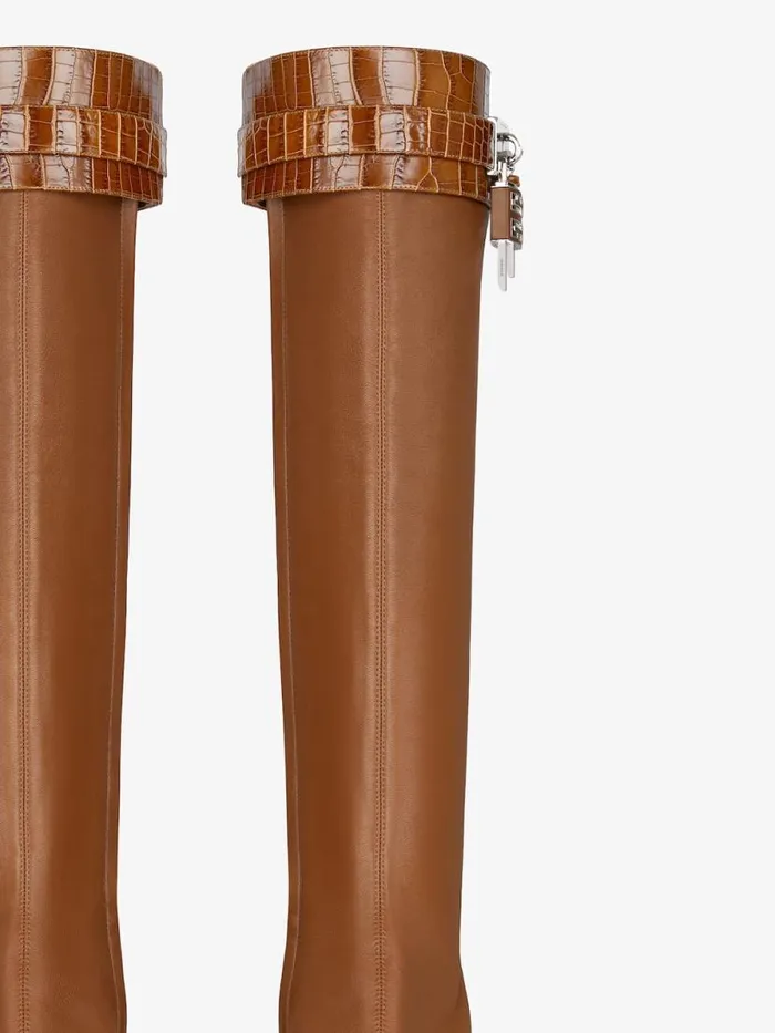 Women Shark Lock Givenchy Shark Lock Stiletto Sandal Boots In Leather Chestnut