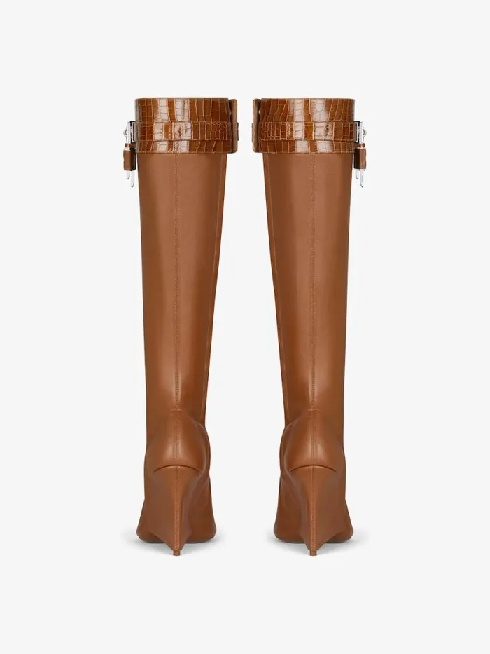 Women Shark Lock Givenchy Shark Lock Stiletto Sandal Boots In Leather Chestnut