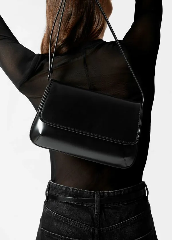Women Shoulder Bags and Other Stories GlossedLeather Crossbody Bag Black