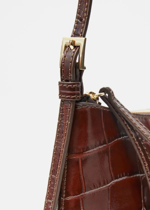 Women Shoulder Bags and Other Stories Petit Leather Shoulder Bag Brown Croco