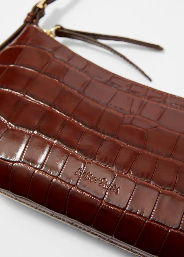 Women Shoulder Bags and Other Stories Petit Leather Shoulder Bag Brown Croco