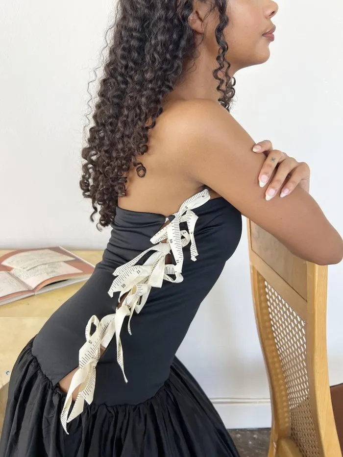 Women Side Bows CutOut Dress Black Measuring Tape Lisa Says Gah Dresses