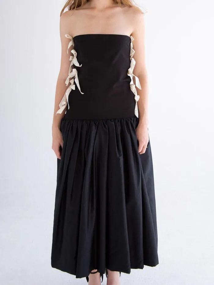 Women Side Bows CutOut Dress Black Measuring Tape Lisa Says Gah Dresses
