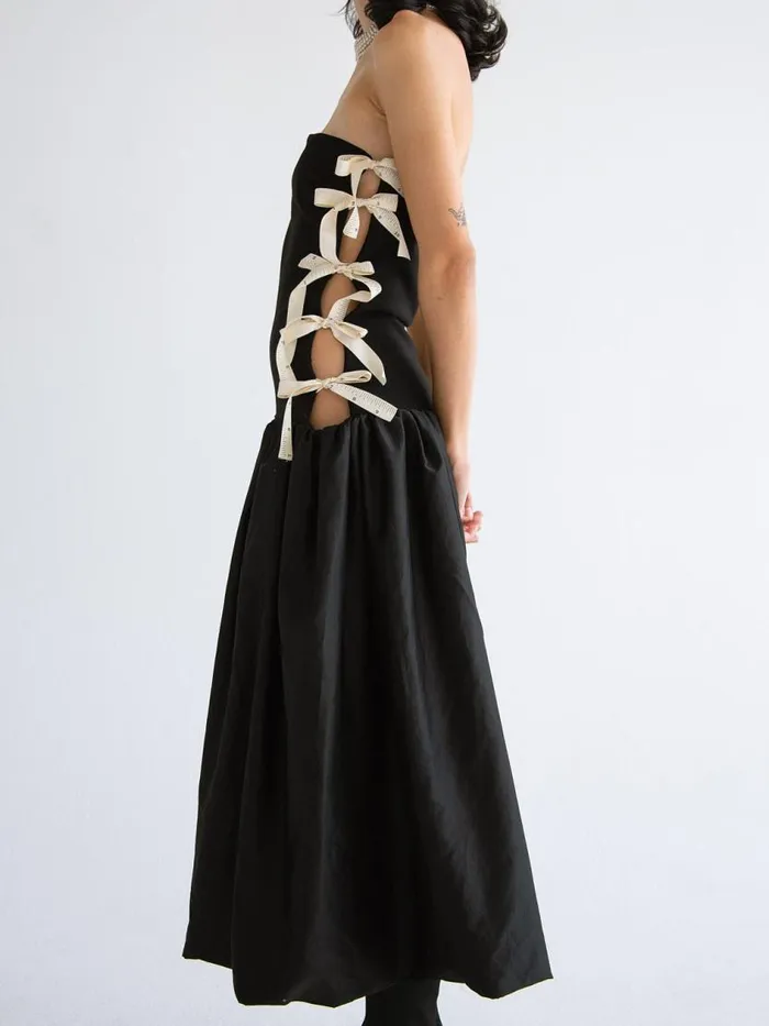 Women Side Bows CutOut Dress Black Measuring Tape Lisa Says Gah Dresses