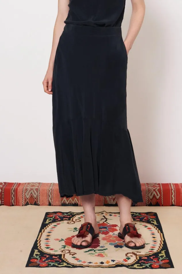 Women Silk Black Frida Midi Skirt Raquel Allegra Bottoms