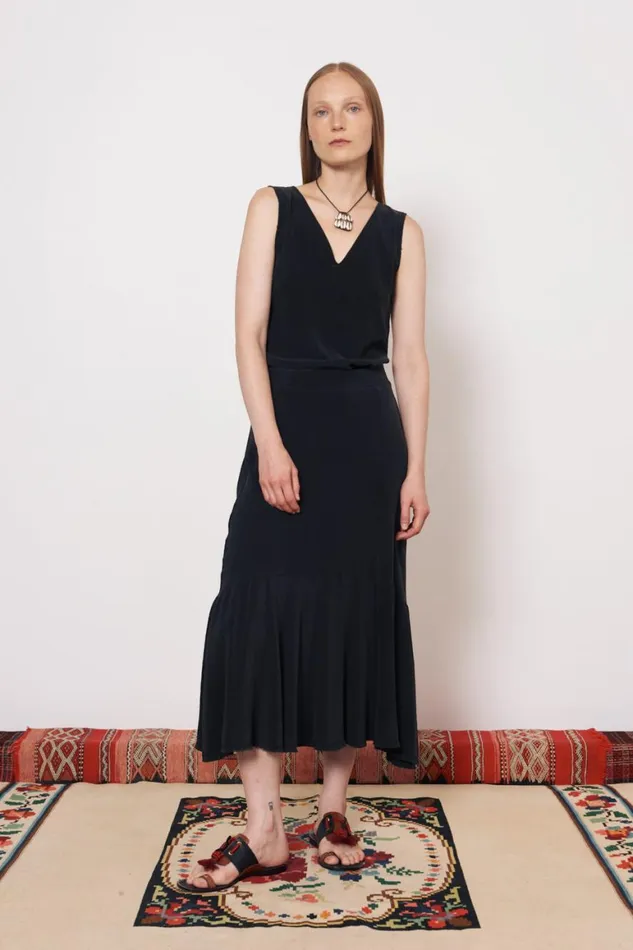 Women Silk Black Frida Midi Skirt Raquel Allegra Bottoms