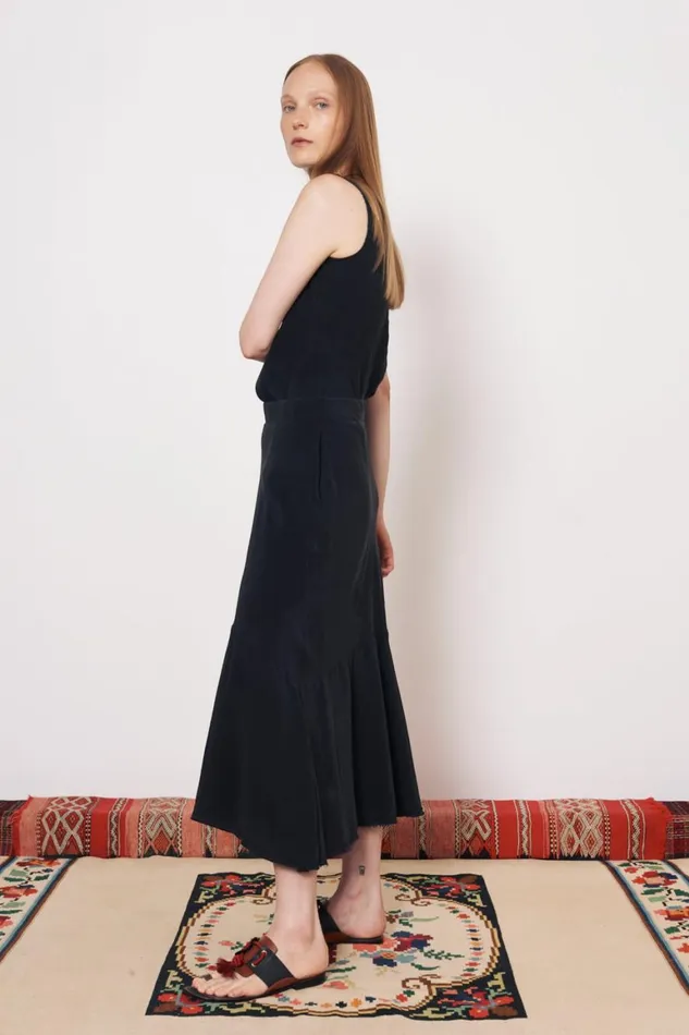 Women Silk Black Frida Midi Skirt Raquel Allegra Bottoms