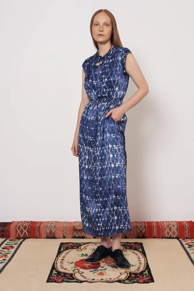 Women Silk Charmeuse Diamond New Blue Zaire Midi Dress Raquel Allegra Dresses