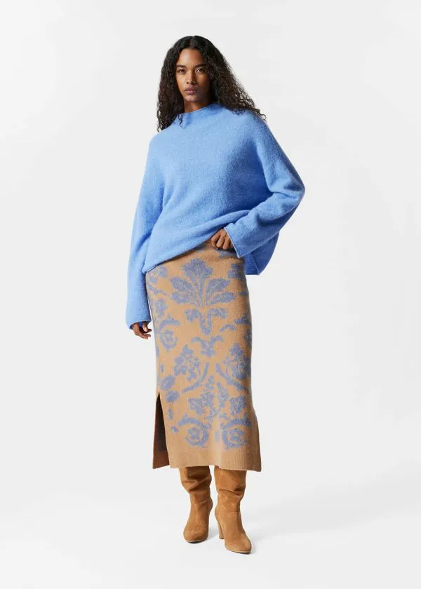 Women Skirts and Other Stories Knitted Jacquard Skirt Green and Floral