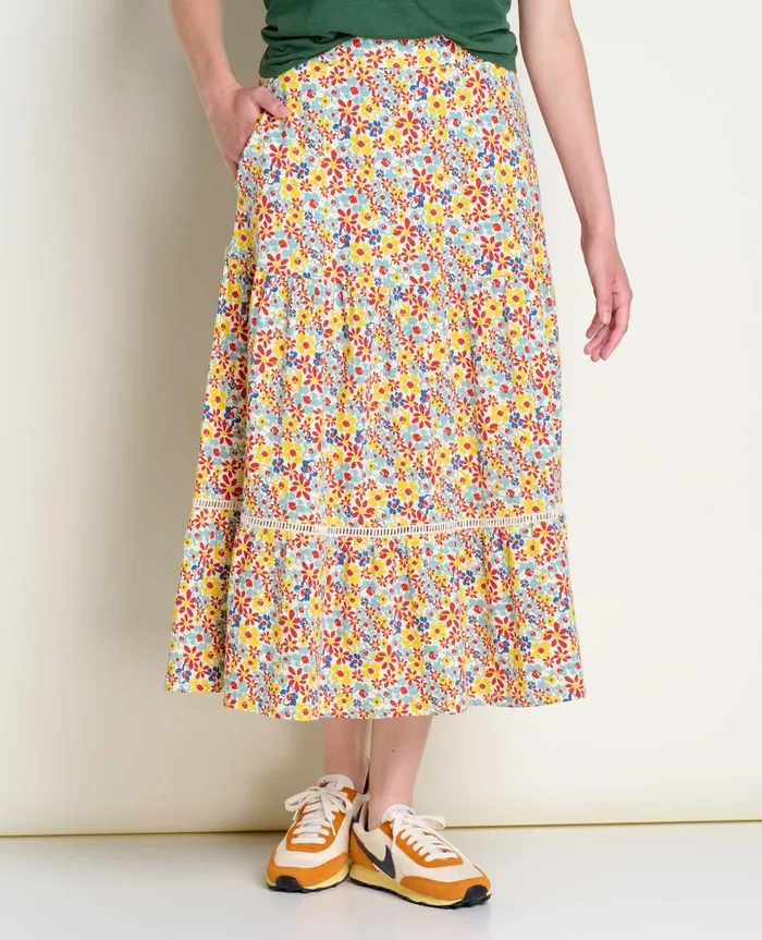Women Skirts and Skorts Toad and Co Marigold Tiered Midi Skirt Barley Multi Floral Print