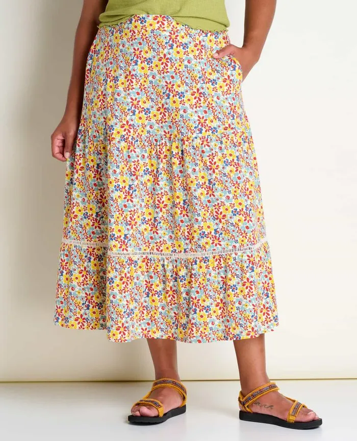 Women Skirts and Skorts Toad and Co Marigold Tiered Midi Skirt Barley Multi Floral Print