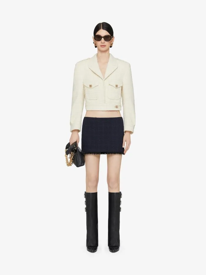 Women Skirts Givenchy Mini Skirt In Tweed With Pearls Dark Navy