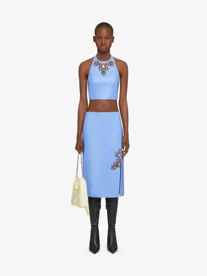 Women Skirts Givenchy Skirt In Leather With Embroidered Stones Cornflower