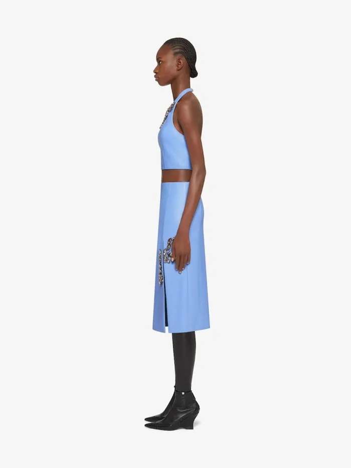 Women Skirts Givenchy Skirt In Leather With Embroidered Stones Cornflower