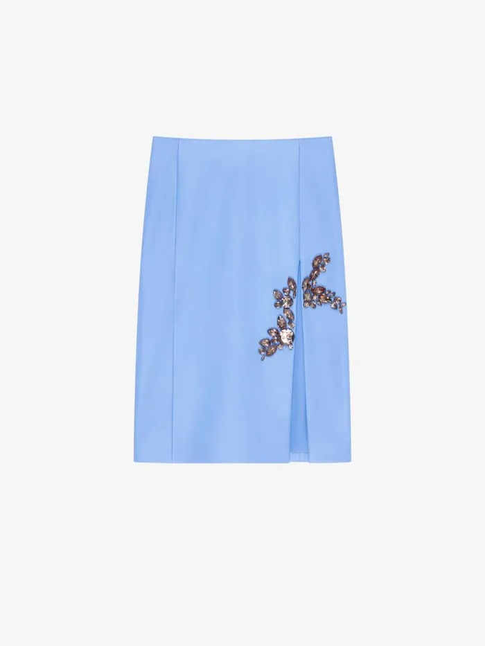 Women Skirts Givenchy Skirt In Leather With Embroidered Stones Cornflower