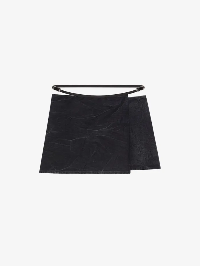 Women Skirts Givenchy Voyou Wrap Mini Skirt In Denim Black