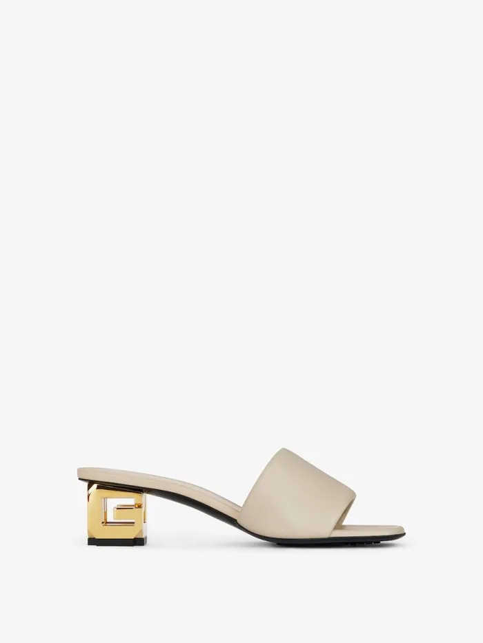 Women Slides and Sandals Givenchy G Cube Mules In Leather Natural Beige