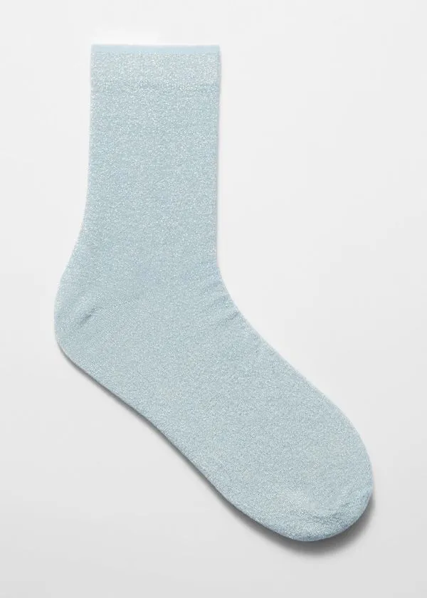 Women Socks and Tights and Other Stories Silver Glitter Ankle Socks Light Blue