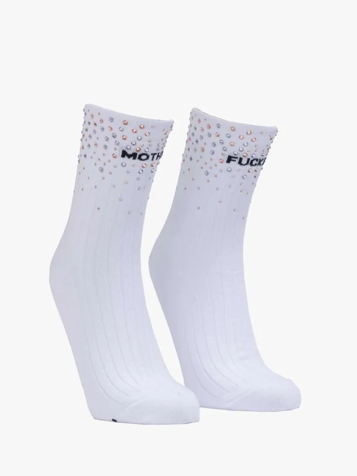 Women Socks Mother Denim The Half Step Mother Fucker Rhinestones