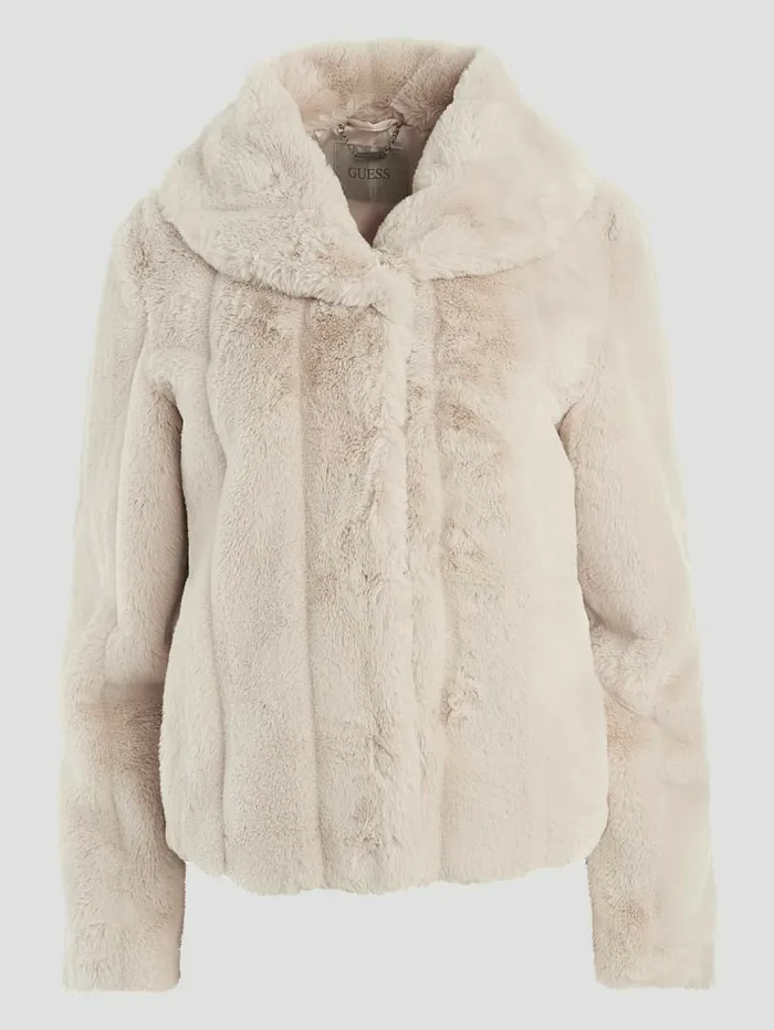 Women Sophy FauxFur Jacket Pearl Oyster Jackets and Coats GUESS Women Sophy FauxFur Jacket Pearl Oyster Jackets and Coats GUESS