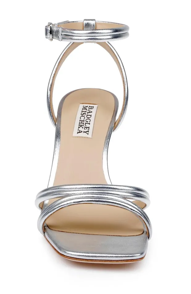 Women Stiletto Badgley Mischka Belen Leather Sandals With Pearl Heels Light Bronze