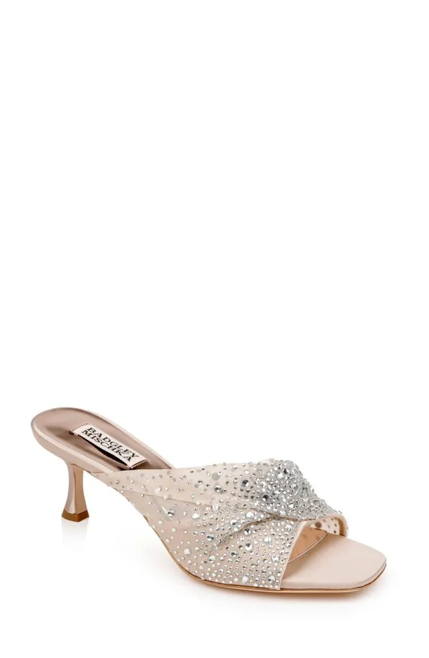 Women Stiletto Badgley Mischka Brandy RhinestoneStudded Mules Nude