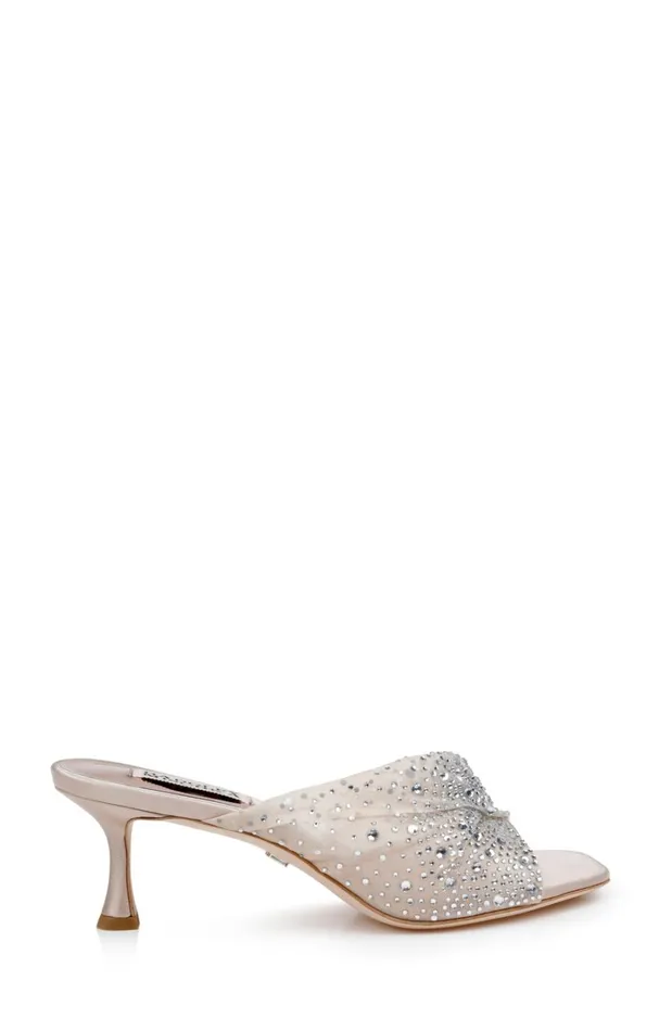 Women Stiletto Badgley Mischka Brandy RhinestoneStudded Mules Nude